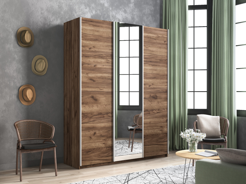 Шкафы-купе 3-х дверные, Шкаф-купе Широкий Прайм 3-х дверный ДСП/Зеркало/Доводчики 240х57х230