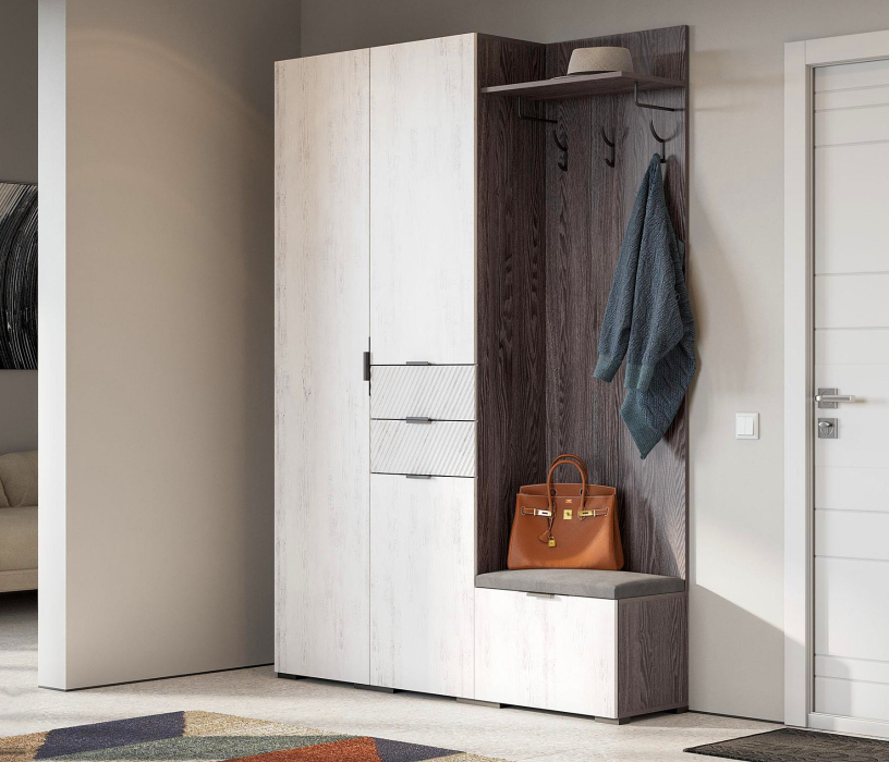 Для одежды, Шкаф Шаде ШК-3416, черный ясень, санторини белый