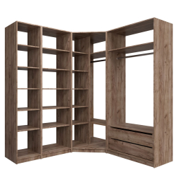 Угловая гардеробная система с полками и модулем MOD_COMPL_UG