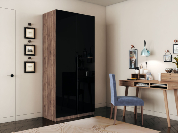 Шкаф распашной Е1 Локер 101x52.5x220 см, с черным стеклом и полками