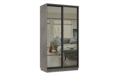 Шкафы-купе 2-х дверные, Шкаф-купе Премьер 09 (11ЗГ;11ЗГ) фасады зеркало графит/двухдверный/Профиль чёрный муар