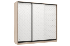 Шкафы-купе 3-х дверные, Шкаф-купе Премьер 33 (01РБ;01РБ;01РБ) фасады ромб белый/трёхдверный/Профиль чёрный муар