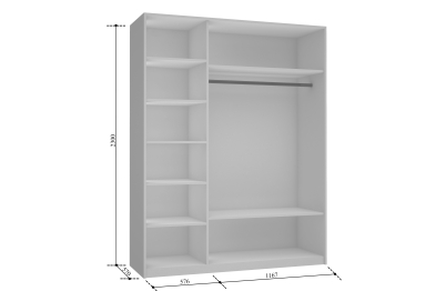 Шкаф Прайм трио 2ДСП+1зеркало 2300 х 1800 х 570