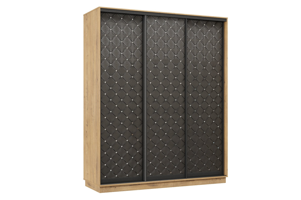 Шкафы-купе 3-х дверные, Шкаф-купе Премьер 24 (01РЧ;01РЧ;01РЧ) фасады ромб чёрный/трёхдверный/Профиль чёрный муар
