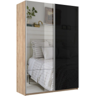Шкафы-купе 2-х дверные, Шкаф-купе Прайм 2х дверный Зеркало/Стекло черное 160х57х230