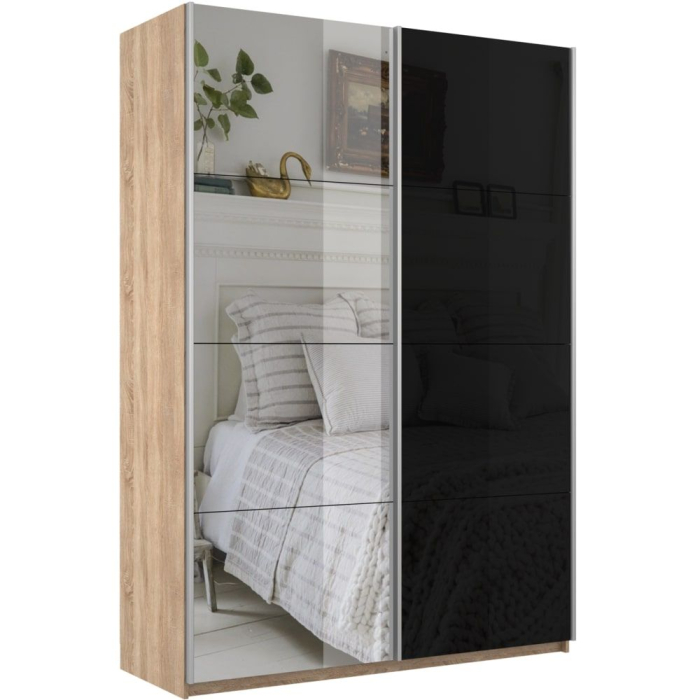 Шкафы-купе 2-х дверные, Шкаф-купе Прайм 2х дверный Зеркало/Стекло черное 160х57х230