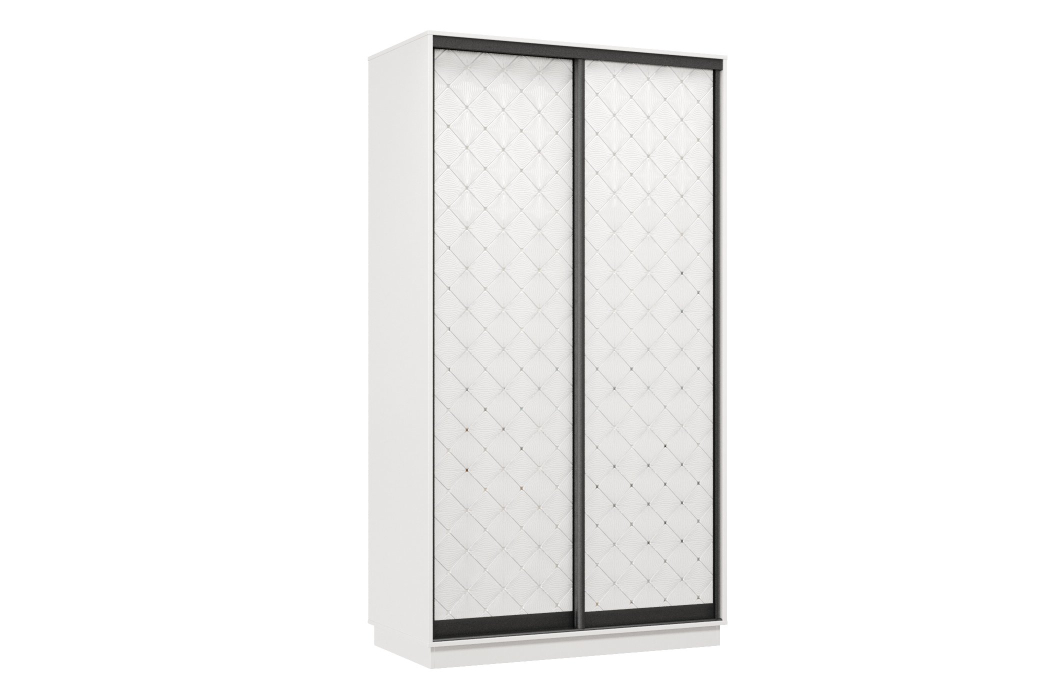 Шкафы-купе 2-х дверные, Шкаф-купе Премьер 11 (01РБ;01РБ) фасады ромб белый/двухдверный/Профиль чёрный муар