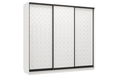 Шкаф-купе Премьер 33 (01РБ;01РБ;01РБ) фасады ромб белый/трёхдверный/Профиль чёрный муар