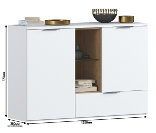 Комод Мальта СБ-3264 Белый,Дуб Гамильтон/МДФ Белый