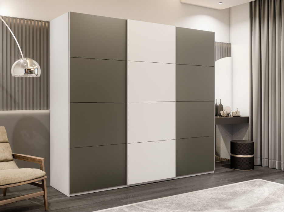 Шкафы-купе 3-х дверные, Шкаф-купе Эста 3-х дверный ДСП/Стекла хаки/Доводчик 270х66х240