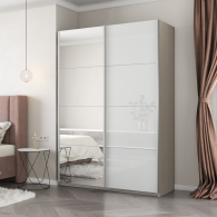 Шкафы-купе 2-х дверные, Шкаф-купе Прайм 2-х дверный Зеркало/Стекло белое/Доводчики 140х57х230
