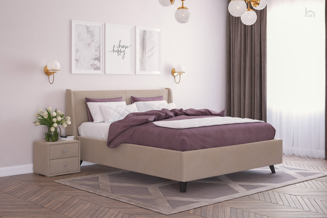 Кровати с мягким изголовьем, Кровать Лорен, 160*200, микровелюр бежевый