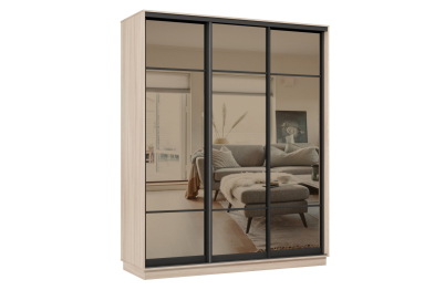 Шкаф-купе Премьер 24 (11ЗБ;11ЗБ;11ЗБ) фасады зеркало бронза/трёхдверный/Профиль чёрный муар