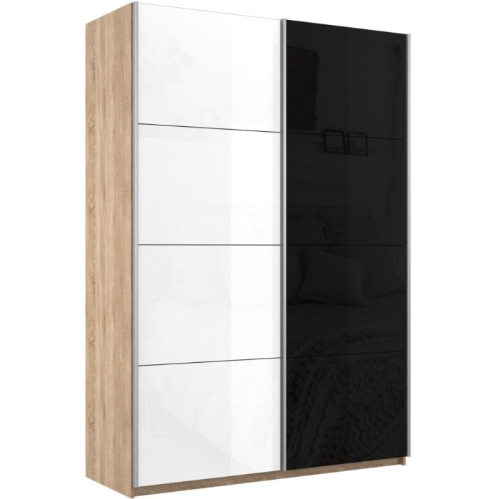 Шкафы-купе 2-х дверные, Шкаф-купе Прайм 2х дверный Белый Глянец/Стекло черное 120х57х230