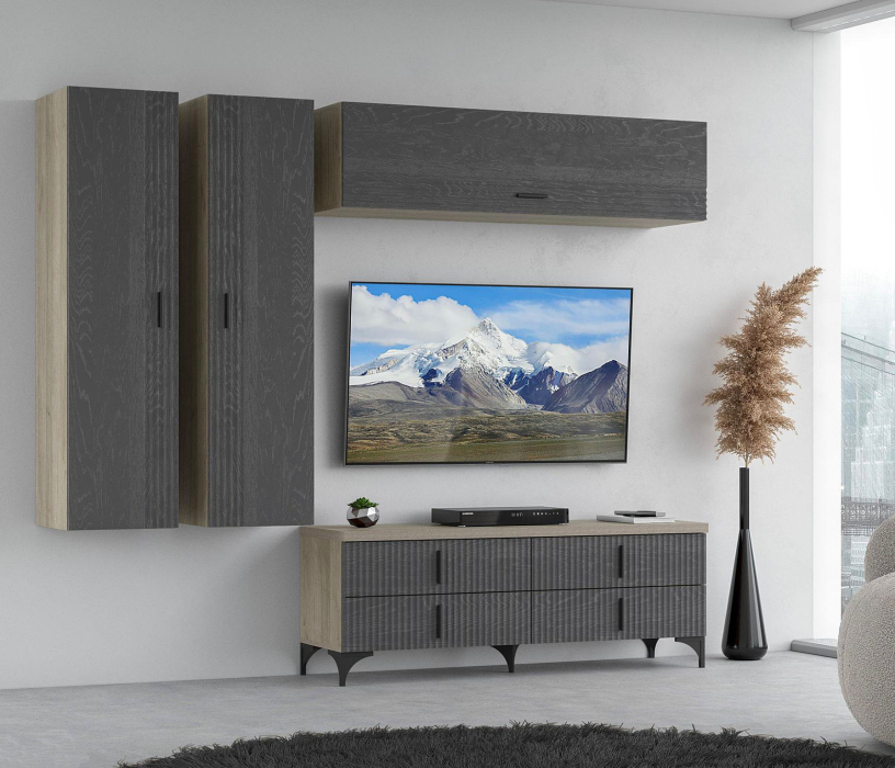 Настенные полки, Антресоль Шер АН-3301, дуб серый, айронвуд серебро