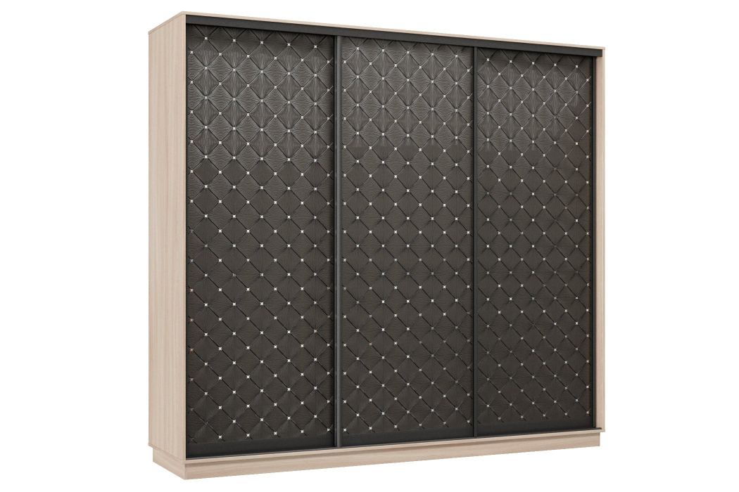 Шкафы-купе 3-х дверные, Шкаф-купе Премьер 33 (01РЧ;01РЧ;01РЧ) фасады ромб чёрный/трёхдверный/Профиль чёрный муар