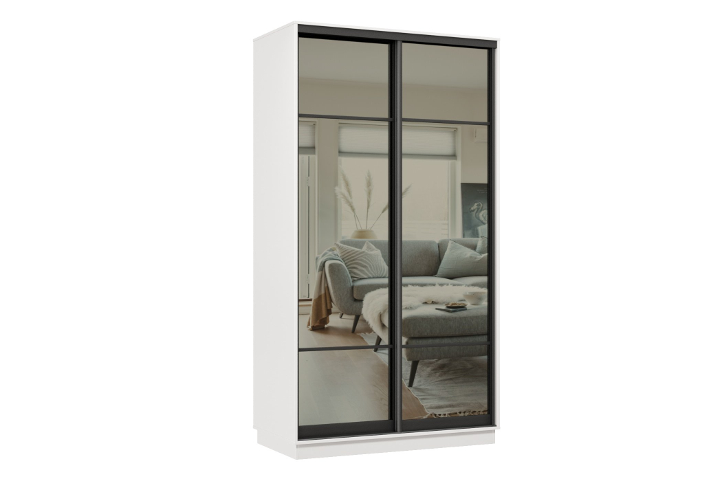 Шкафы-купе 2-х дверные, Шкаф-купе Премьер МИНИ 04 (11ЗГ;11ЗГ) фасады зеркало графит/двухдверный/Профиль чёрный муар