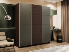 Шкафы-купе 3-х дверные, Шкаф-купе Прайм 3-х дверный Стекла хаки/ДСП/Доводчики 180х57х230