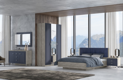 Комод Лежер КМ-3103, дуб серый, холст сапфировый