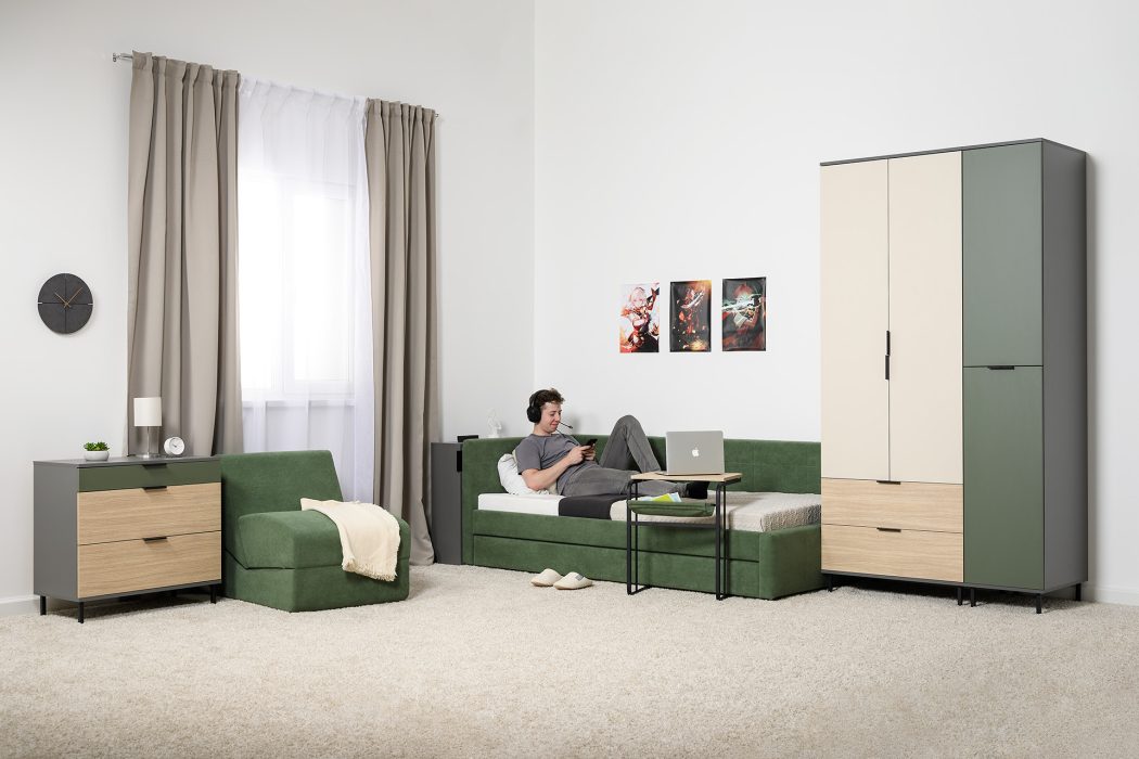 Детские комоды, Комод Марвэл 16.234.02, темно-серый, сатин, плэйн, дымчатый зеленый