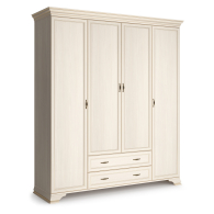 Для одежды, Шкаф четырехдверный Сиена, с глухими фасадами, бодега белый, патина золото