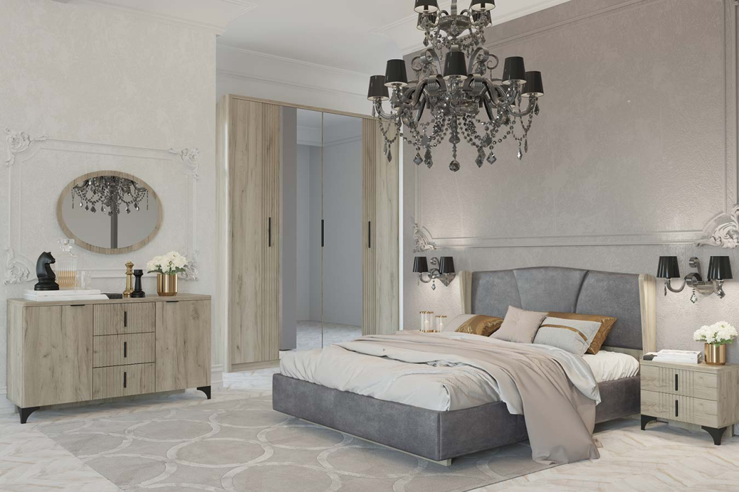 Мягкая кровать, Кровать Шер КР-23-М-16, дуб серый/alpina 14