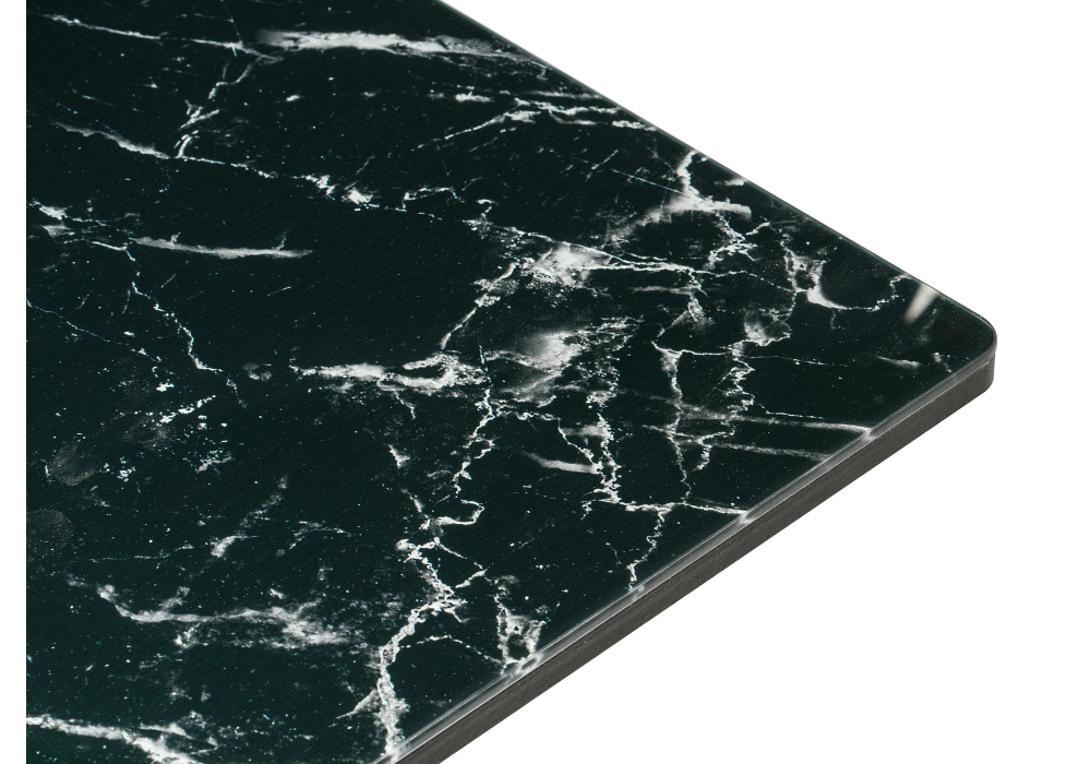 Обеденные столы, Стол стеклянный Иматра черный мрамор/черная шагрень/камень