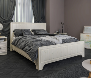 Кровать (1600) Гранд / Ливерпуль СБ-3530 Дуб Приморский Белый, МДФ Классика Светлый