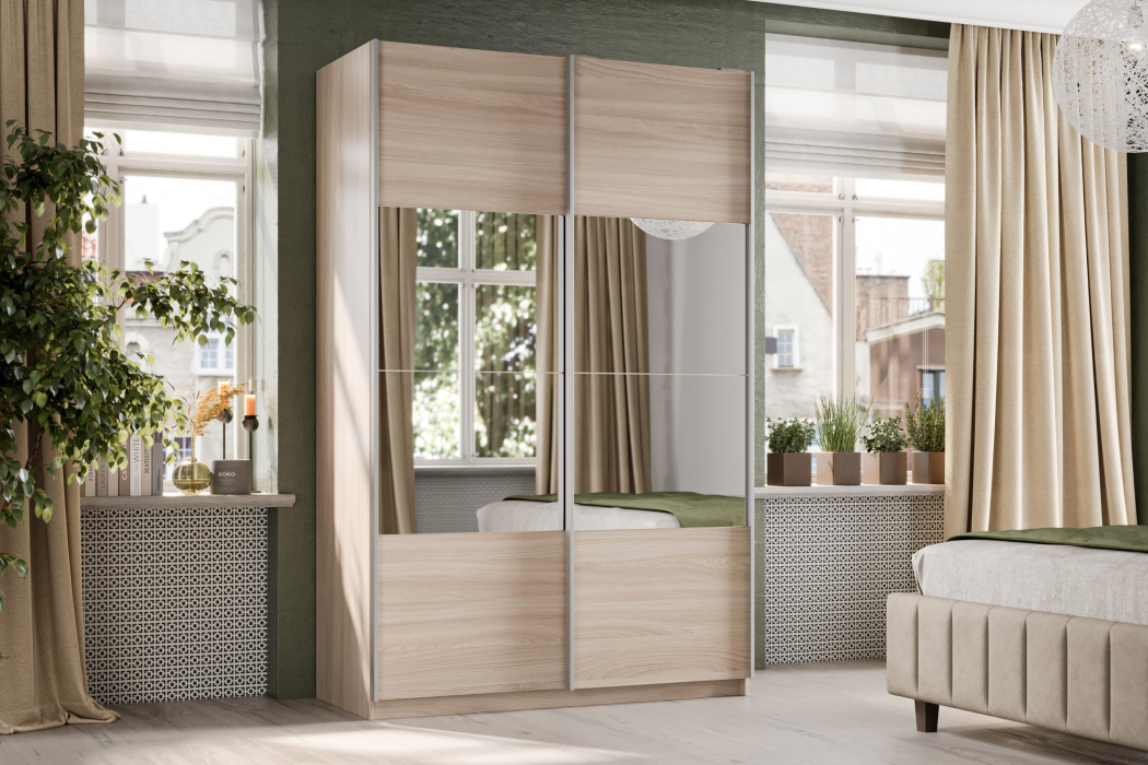 Шкафы-купе 2-х дверные, Шкаф-купе Smart 1422 2х дверный (фасады ЛДСП/зеркало) профиль серебро