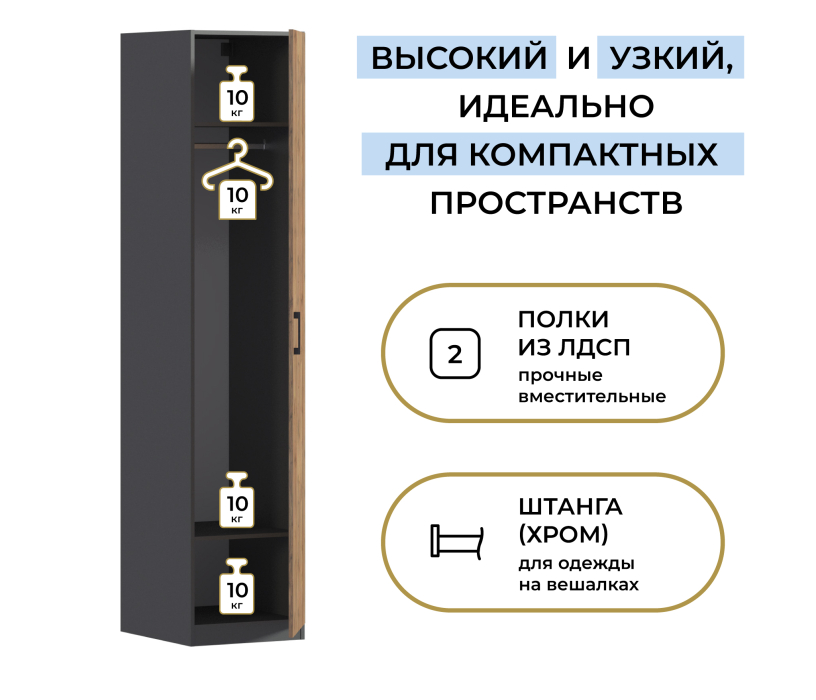 Для одежды, Шкаф однодверный Макс 500 мм, вариант №1 (ЛДСП)