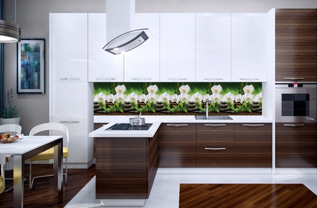 Стеновые панели из АБС-пластика, Кухонный фартук Белая орхидея 3000x600x1.5 мм глянец