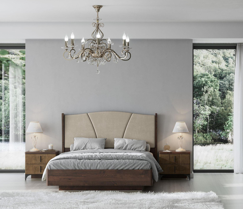 Кровати с мягким изголовьем, Кровать ШЕР КР-23-16-16, дуб апрель темный, alpina 14