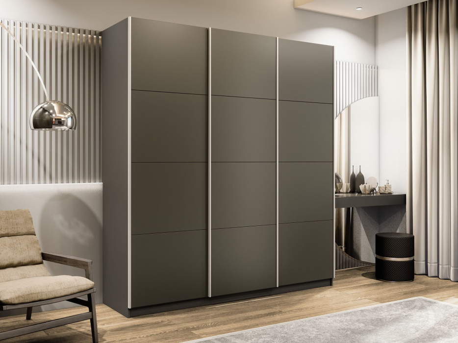 Шкафы-купе 3-х дверные, Шкаф-купе Прайм 3-х дверный Стекла хаки/Доводчики 180х57х230