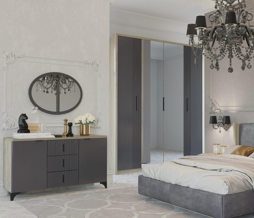 Комоды, Комод Шер КМ-2302, дуб серый, айронвуд серебро