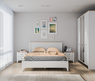 Кровать Монтана СБ-3550 Белый Альпийский,Дуб Гамильтон,МДФ Дуб Белый