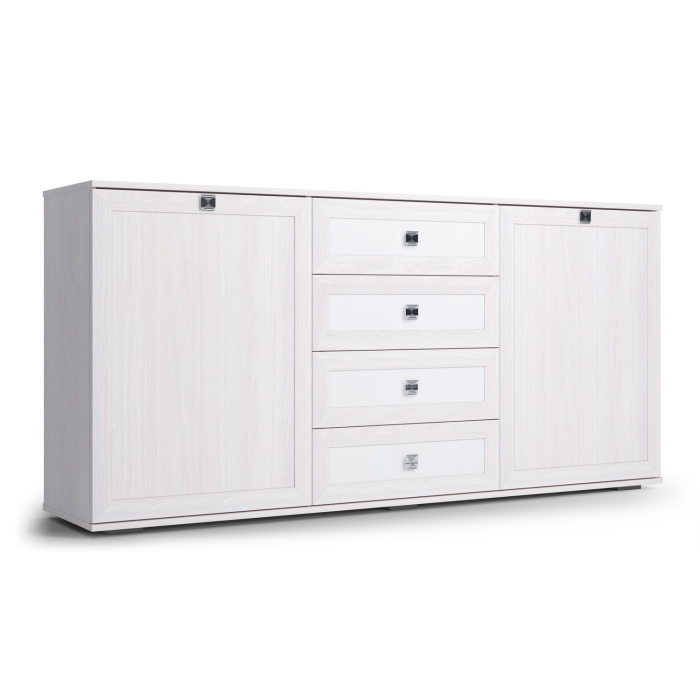 Комоды, Комодино Парма Нео, глухие фасады, ясень анкор светлый, экокожа polo белая