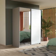 Шкафы-купе 2-х дверные, Шкаф-купе Прайм 2х дверный Зеркало/Белый Глянец 140х57х230