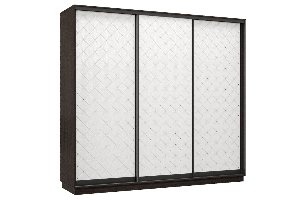 Шкафы-купе 3-х дверные, Шкаф-купе Премьер 34 (01РБ;01РБ;01РБ) фасады ромб белый/трёхдверный/Профиль чёрный муар