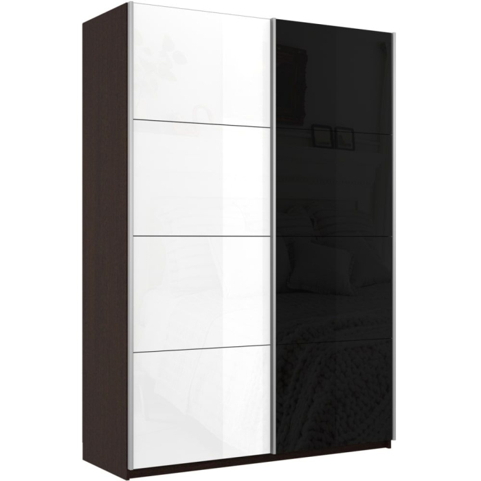 Шкафы-купе 2-х дверные, Шкаф-купе Прайм 2х дверный Белый Глянец/Стекло черное 160х57х230