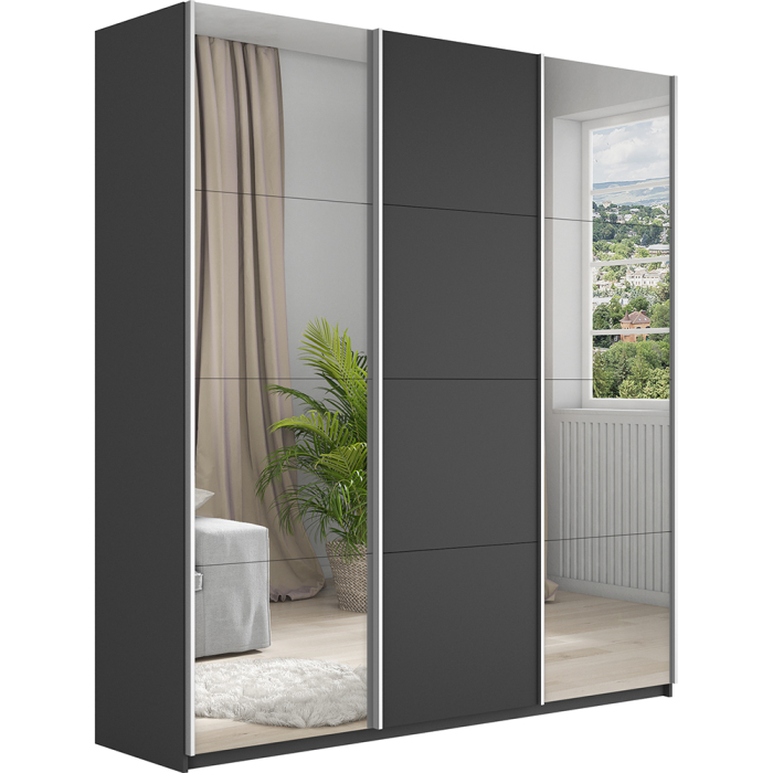 Шкафы-купе 3-х дверные, Шкаф-купе Широкий Прайм 3-х дверный Зеркала/ДСП/Доводчики 240х57х230