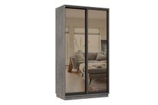 Шкафы-купе 2-х дверные, Шкаф-купе Премьер 02 (01ЗБ;01ЗБ) фасады зеркало бронза/двухдверный/Профиль чёрный муар