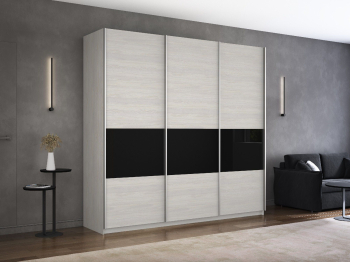 Шкаф-купе Широкий Прайм 3-х дверный ДСП/Стекло черное/Доводчики 240х57х230