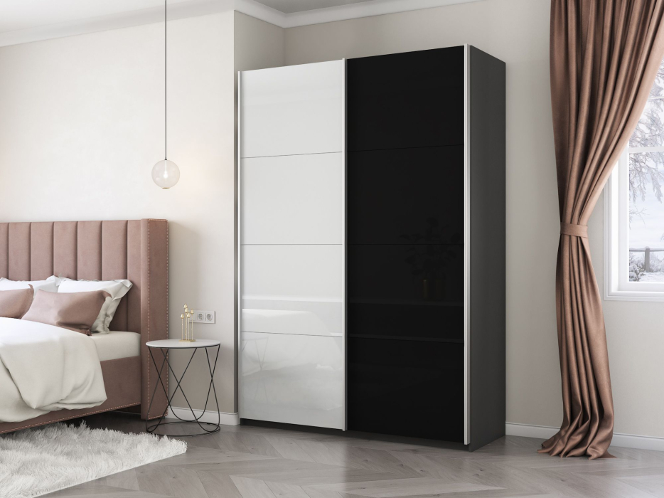 Шкафы-купе 2-х дверные, Шкаф-купе Прайм 2х дверный Белый Глянец/Стекло черное 120х57х230