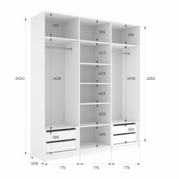 Шкаф-купе Эста 3-х дверный Стекла пудра/Доводчик 240х66х240