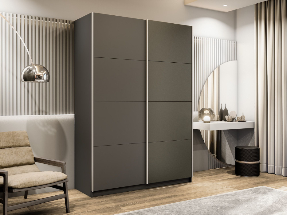 Шкафы-купе 2-х дверные, Шкаф-купе Прайм 2-х дверный ДСП/Стекло хаки/Доводчики 120х57х230