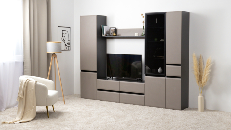 Шкаф с ящиком Сидней 13.202, антрацит, веллюто капучино