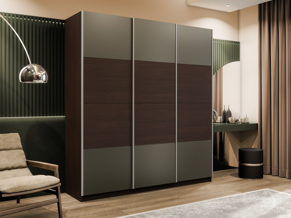 Шкафы-купе 3-х дверные, Шкаф-купе Эста 3-х дверный ДСП/Стекла хаки/Доводчик 300х66х240