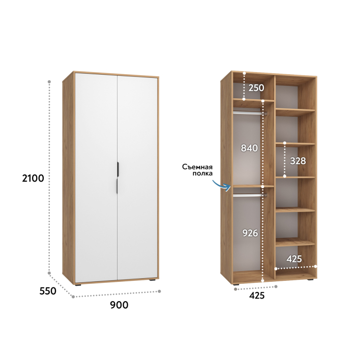 Шкафы двухстворчатые, Шкаф для одежды Оптима ОП-01