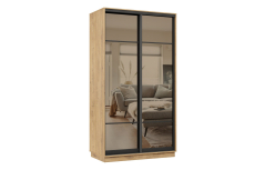 Шкафы-купе 2-х дверные, Шкаф-купе Премьер МИНИ 03 (11ЗБ;11ЗБ) фасады зеркало бронза/двухдверный/Профиль чёрный муар