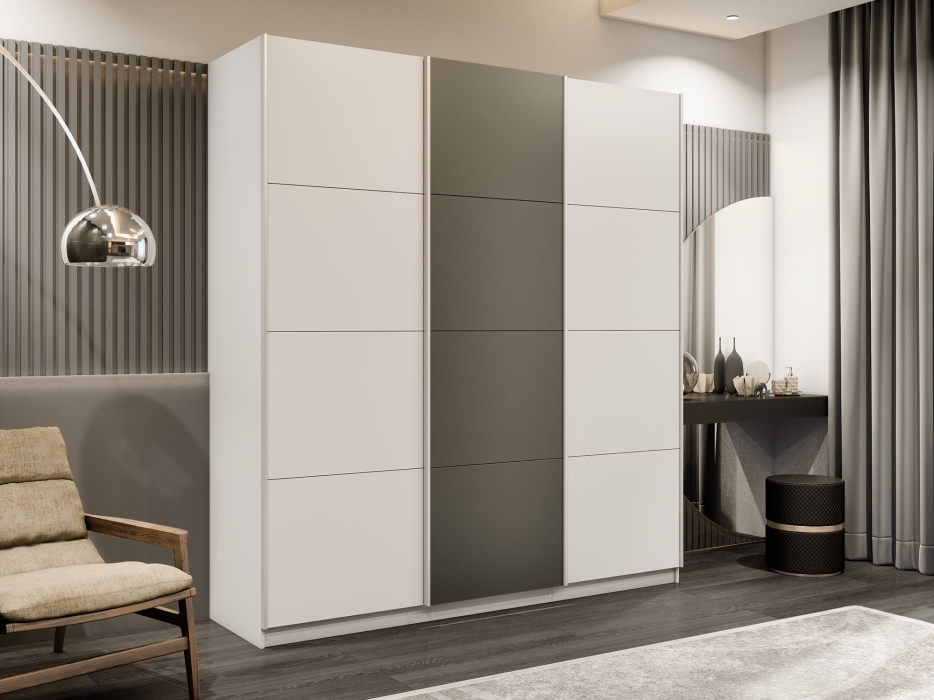 Шкафы-купе 3-х дверные, Шкаф-купе Прайм 3-х дверный Стекла хаки/ДСП/Доводчики 180х57х230